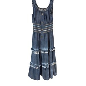 navy midi dress Navy Blue Cotton Flax Sleeveless A-Line Midi Dress 50" / Tall (5'7" and above)